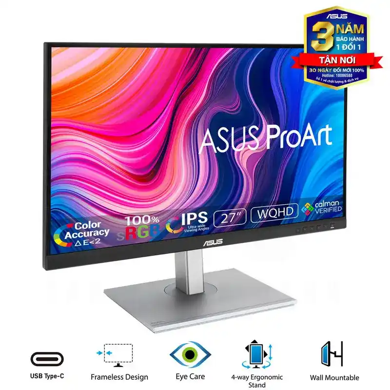 ASUS ProArt PA278CV Professional Monitor - 27 inch, WQHD, IPS, 100% sRGB, Color Accuracy ΔE < 2, USB-C, DisplayPort Daisy-chaining 2 ASUS ProArt PA278CV Professional Monitor - 27 inch, WQHD, IPS, 100% sRGB, Color Accuracy ΔE < 2, USB-C, DisplayPort Daisy-chaining - Ảnh 2
