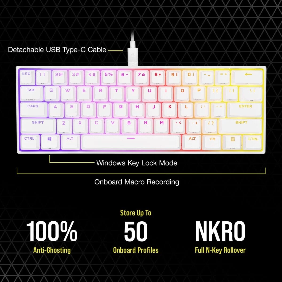 CORSAIR K65 RGB MINI 60% Gaming Keyboard - White 22 CORSAIR K65 RGB MINI 60% Gaming Keyboard - White - Ảnh 22