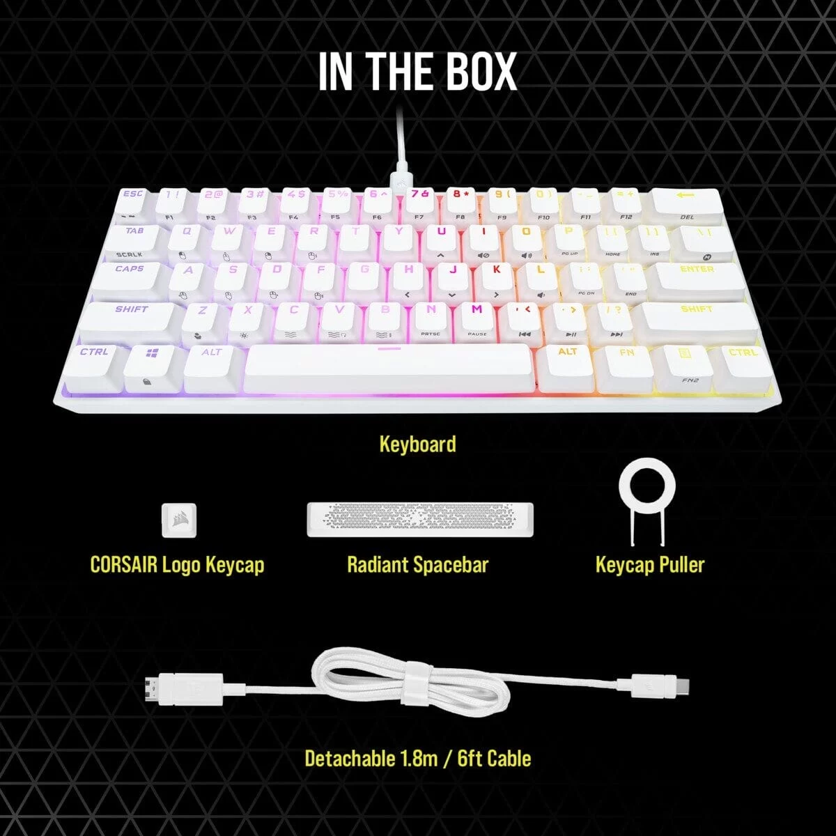 CORSAIR K65 RGB MINI 60% Gaming Keyboard - White 23 CORSAIR K65 RGB MINI 60% Gaming Keyboard - White - Ảnh 23