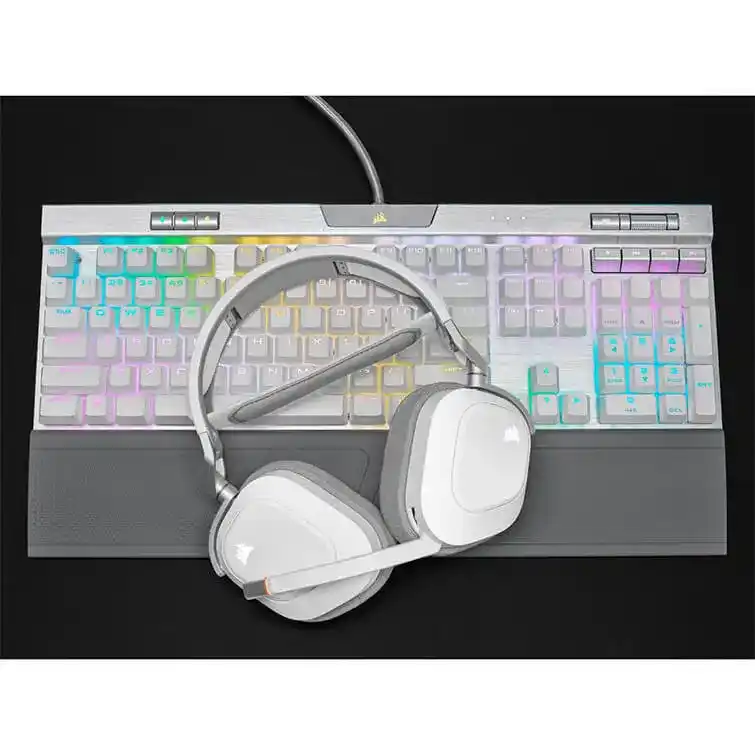 CORSAIR HS80 RGB WIRELESS Premium Gaming Headset - White, Spatial Audio 4 CORSAIR HS80 RGB WIRELESS Premium Gaming Headset - White, Spatial Audio - Ảnh 4
