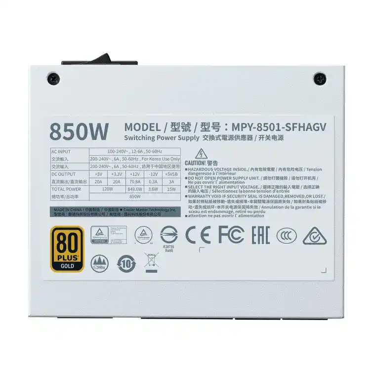 Cooler Master V850 SFX Gold White Edition PSU - 850W, 80 Plus Gold 6 Cooler Master V850 SFX Gold White Edition PSU - 850W, 80 Plus Gold - Ảnh 6