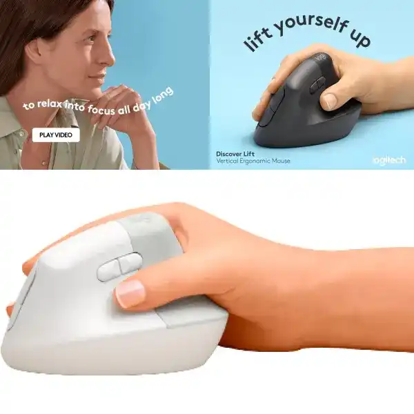 Logitech Lift Vertical Ergonomic Mouse - Off White 9 Logitech Lift Vertical Ergonomic Mouse - Off White - Ảnh 9