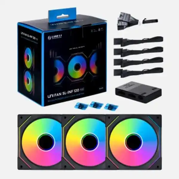 Lian Li UNI Fan SL-INF 120 Triple Black Fan (UF-SLIN120-3B) - 3x120mm, Daisy-Chain, Fan Hub Controller 4 Lian Li UNI Fan SL-INF 120 Triple Black Fan (UF-SLIN120-3B) - 3x120mm, Daisy-Chain, Fan Hub Controller - Ảnh 4