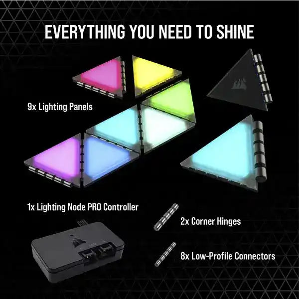 CORSAIR iCUE LC100 Case Accent Lighting Panels - Mini Triangle - 9x Tile Starter Kit 7 CORSAIR iCUE LC100 Case Accent Lighting Panels - Mini Triangle - 9x Tile Starter Kit - Ảnh 7