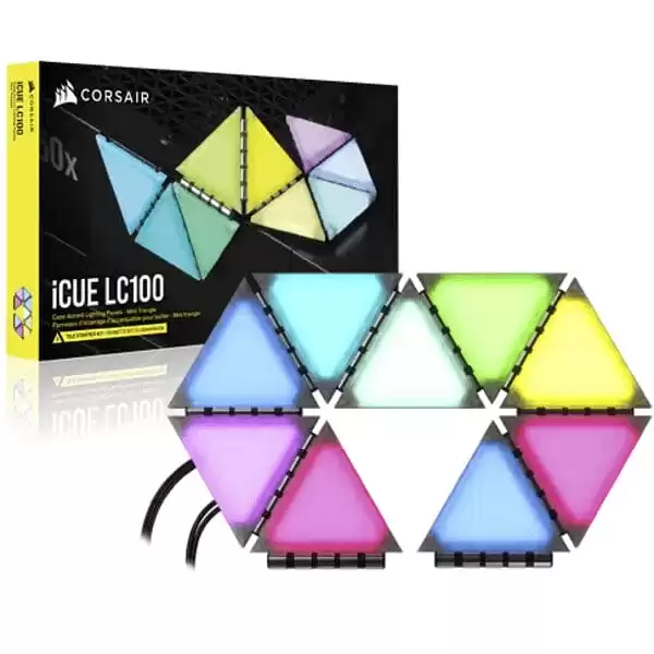 CORSAIR iCUE LC100 Case Accent Lighting Panels - Mini Triangle - 9x Tile Starter Kit 1 CORSAIR iCUE LC100 Case Accent Lighting Panels - Mini Triangle - 9x Tile Starter Kit