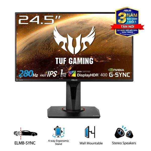 ASUS TUF Gaming VG259QM Monitor - 24.5 inch, FHD, 280Hz OC, 1ms GTG, Fast IPS, G-Sync Compatible, HDR400 4 ASUS TUF Gaming VG259QM Monitor - 24.5 inch, FHD, 280Hz OC, 1ms GTG, Fast IPS, G-Sync Compatible, HDR400 - Ảnh 4