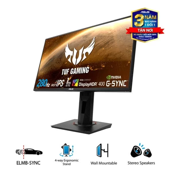 ASUS TUF Gaming VG259QM Monitor - 24.5 inch, FHD, 280Hz OC, 1ms GTG, Fast IPS, G-Sync Compatible, HDR400 6 ASUS TUF Gaming VG259QM Monitor - 24.5 inch, FHD, 280Hz OC, 1ms GTG, Fast IPS, G-Sync Compatible, HDR400 - Ảnh 6
