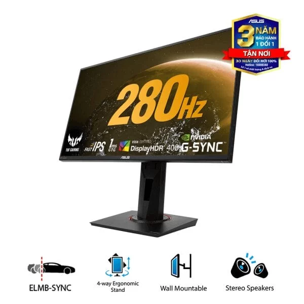 ASUS TUF Gaming VG259QM Monitor - 24.5 inch, FHD, 280Hz OC, 1ms GTG, Fast IPS, G-Sync Compatible, HDR400 7 ASUS TUF Gaming VG259QM Monitor - 24.5 inch, FHD, 280Hz OC, 1ms GTG, Fast IPS, G-Sync Compatible, HDR400 - Ảnh 7