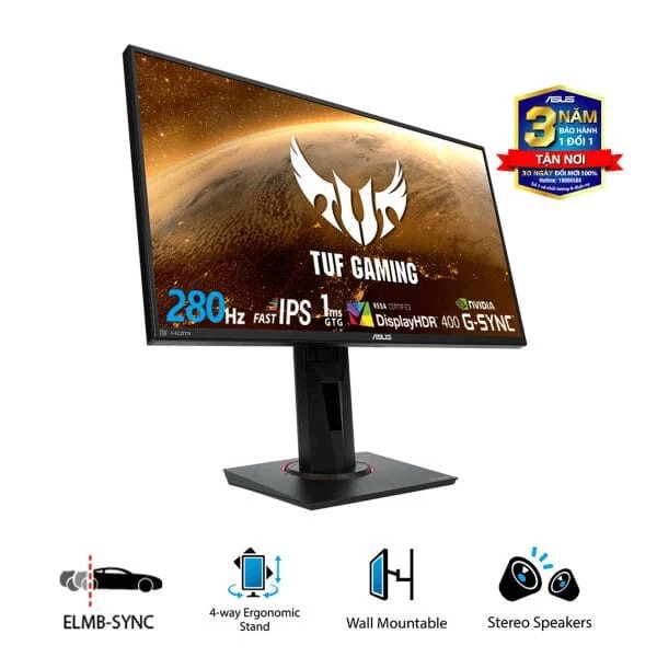 ASUS TUF Gaming VG259QM Monitor - 24.5 inch, FHD, 280Hz OC, 1ms GTG, Fast IPS, G-Sync Compatible, HDR400 8 ASUS TUF Gaming VG259QM Monitor - 24.5 inch, FHD, 280Hz OC, 1ms GTG, Fast IPS, G-Sync Compatible, HDR400 - Ảnh 8