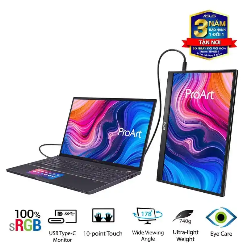 ASUS ProArt Display PA148CTV Portable Touch Monitor - 14 inch, Full HD, IPS, Eye Care, Micro HDMI 4 ASUS ProArt Display PA148CTV Portable Touch Monitor - 14 inch, Full HD, IPS, Eye Care, Micro HDMI - Ảnh 4