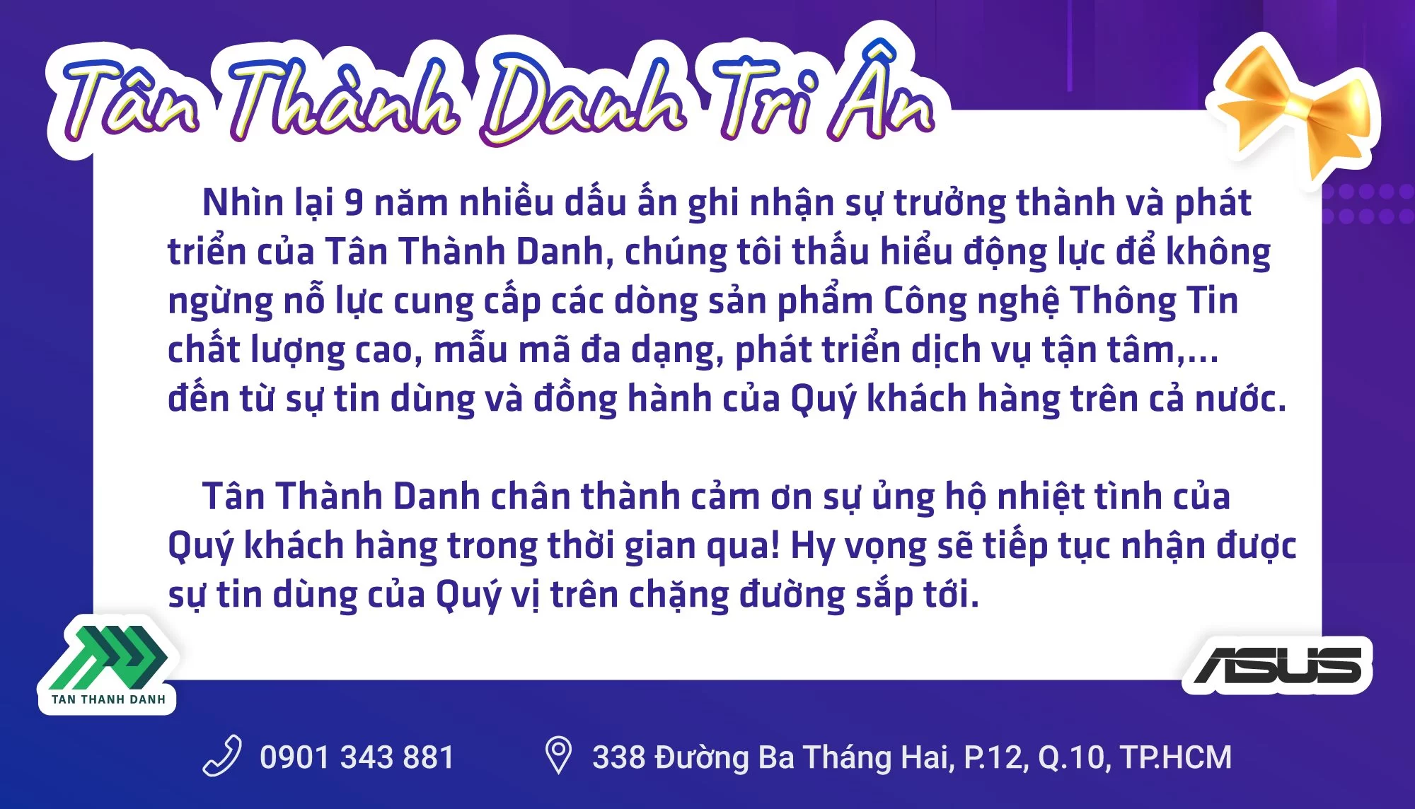 Kỷ Niệm 9 năm thành lập Tân Thành Danh - Sale up to 37% 20 TTD tri an