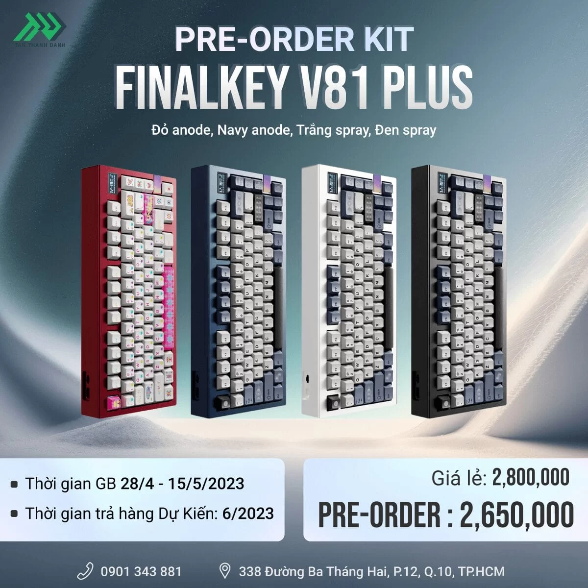 Kit Finalkey V81 PLUS 75% layout Anodized Aluminum Custom Build Keyboard - Customizable LCD screen, 3 modes, Gasket-mount structure 1 Kit Finalkey V81 PLUS 75% layout Anodized Aluminum Custom Build Keyboard - Customizable LCD screen, 3 modes, Gasket-mount structure
