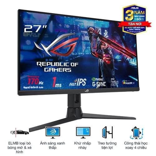 ASUS ROG Strix XG276Q Gaming Monitor - 27 inch, Full HD (1920 x 1080), IPS, 175Hz, 1ms GTG, ELMB, G-Sync compatible, FreeSync Premium technology, DisplayHDR™ 400, Tripod socket 4 ASUS ROG Strix XG276Q Gaming Monitor - 27 inch, Full HD (1920 x 1080), IPS, 175Hz, 1ms GTG, ELMB, G-Sync compatible, FreeSync Premium technology, DisplayHDR™ 400, Tripod socket - Ảnh 4