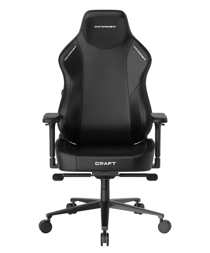 DXRacer Craft-F-NEO Leatherette-Black-Regular/L (GC/LCF23LTA/N) Gaming Chair - 4D Armrest, 135-Degree Recline, Cooling Gel Foam Pillow, Pull-Out Footrest