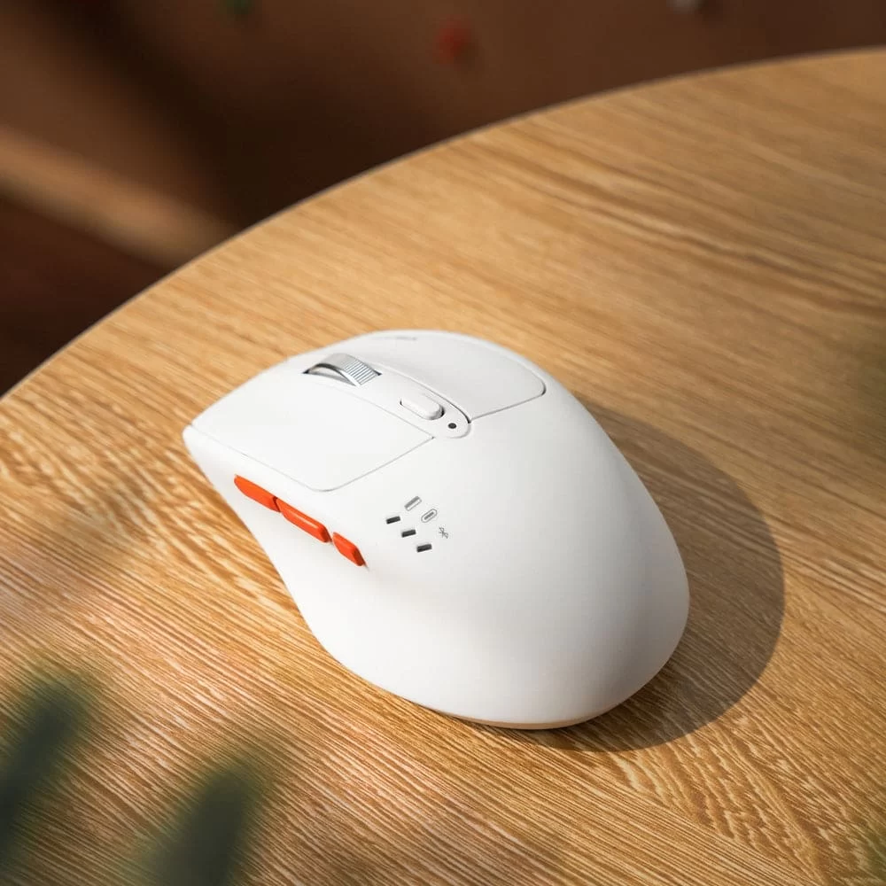 HyperWork Silentium Milky White Wireless Ergonomic Silent Mouse - Bluetooth 5.1, Wireless 2.4G, silent switch, pin 300H 3 HyperWork Silentium Milky White Wireless Ergonomic Silent Mouse - Bluetooth 5.1, Wireless 2.4G, silent switch, pin 300H - Ảnh 3