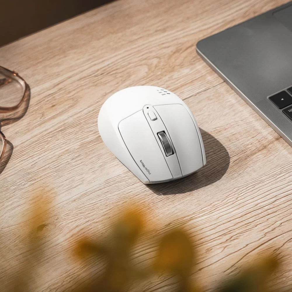 HyperWork Silentium Milky White Wireless Ergonomic Silent Mouse - Bluetooth 5.1, Wireless 2.4G, silent switch, pin 300H 5 HyperWork Silentium Milky White Wireless Ergonomic Silent Mouse - Bluetooth 5.1, Wireless 2.4G, silent switch, pin 300H - Ảnh 5