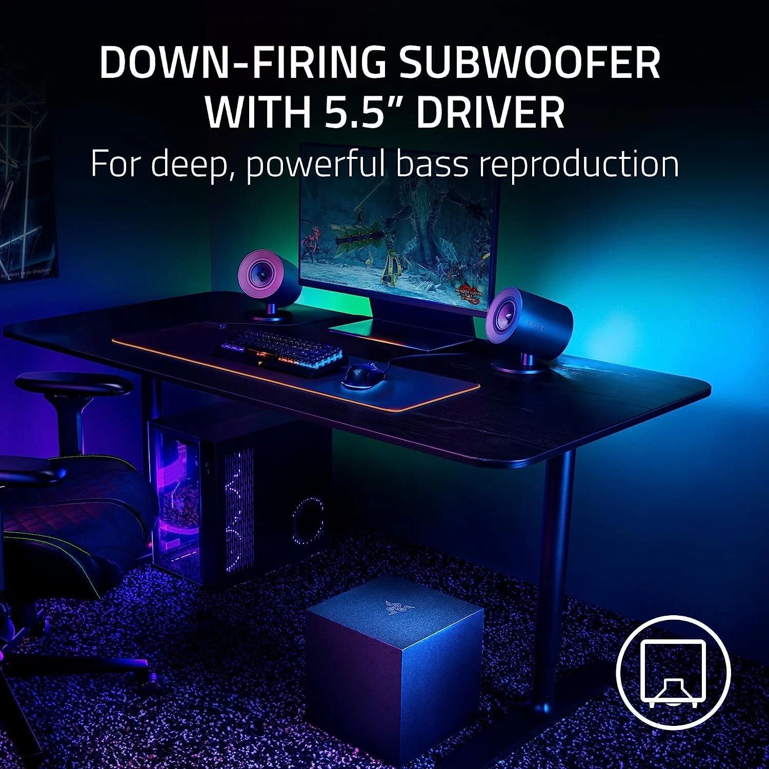 Razer NOMMO V2 2.1 PC Gaming Speakers - Bluetooth 5.3, Razer Chroma RGB, Wired Subwoofer 6 Razer NOMMO V2 2.1 PC Gaming Speakers - Bluetooth 5.3, Razer Chroma RGB, Wired Subwoofer - Ảnh 6