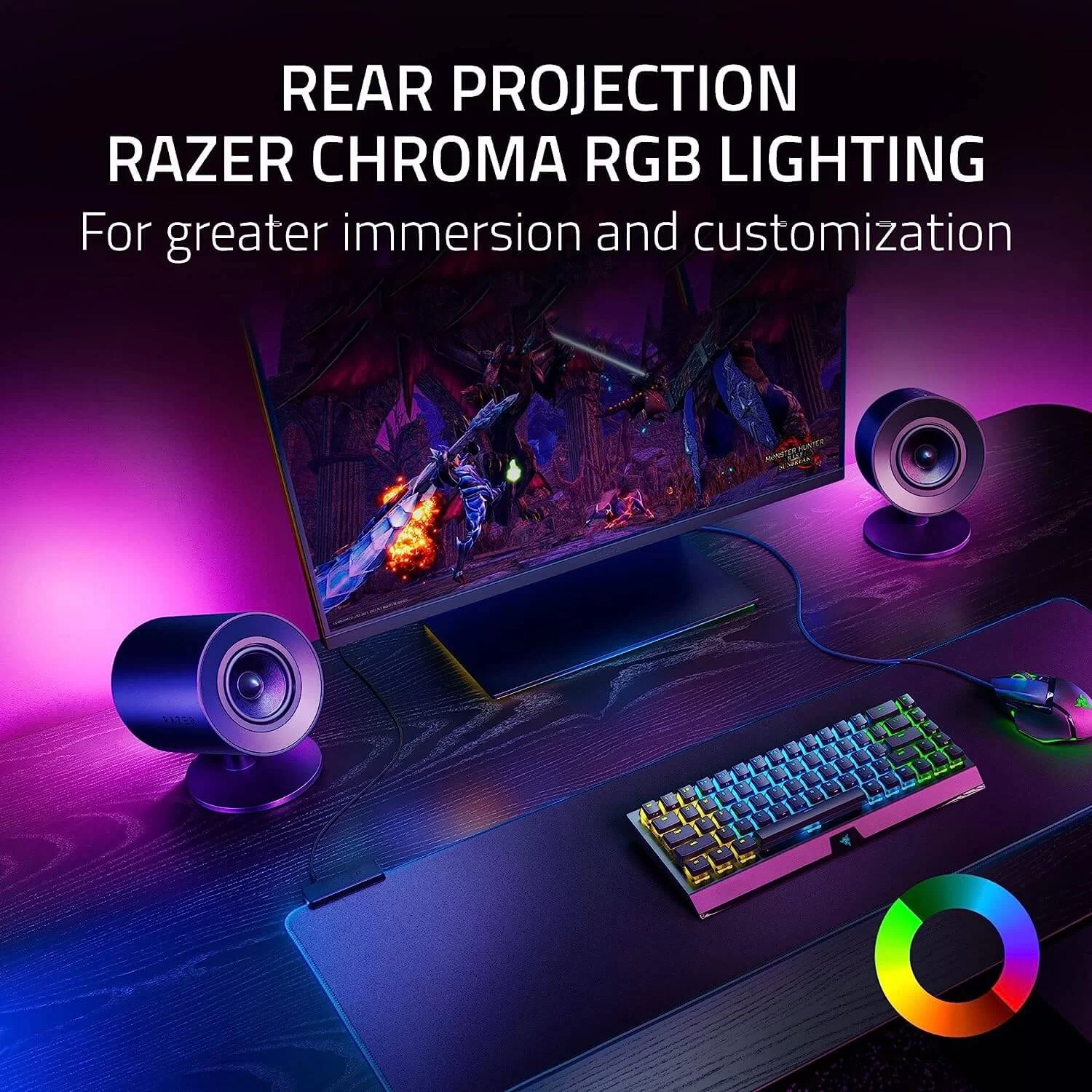 Razer NOMMO V2 2.1 PC Gaming Speakers - Bluetooth 5.3, Razer Chroma RGB, Wired Subwoofer 9 Razer NOMMO V2 2.1 PC Gaming Speakers - Bluetooth 5.3, Razer Chroma RGB, Wired Subwoofer - Ảnh 9
