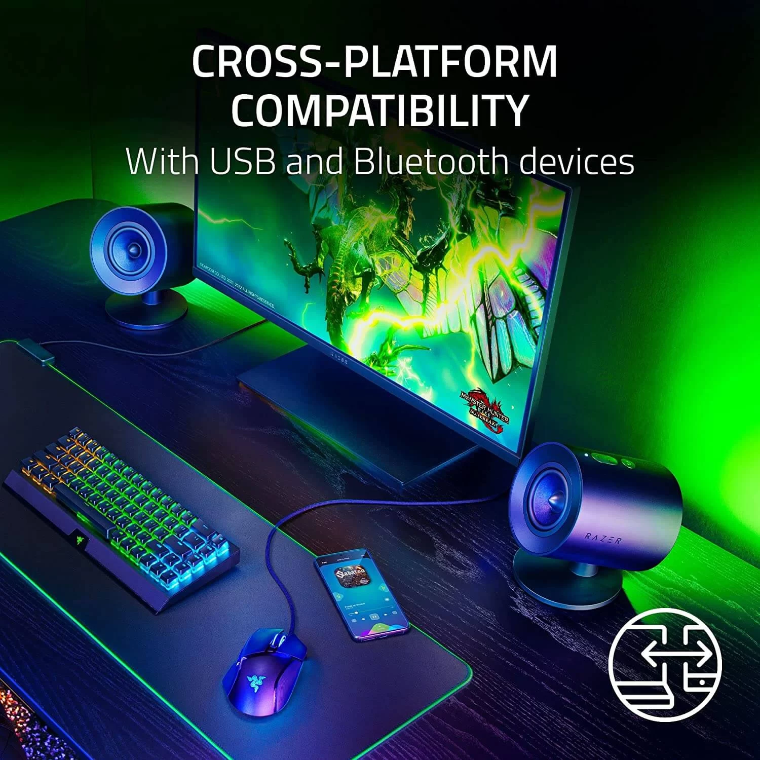 Razer NOMMO V2 2.1 PC Gaming Speakers - Bluetooth 5.3, Razer Chroma RGB, Wired Subwoofer 10 Razer NOMMO V2 2.1 PC Gaming Speakers - Bluetooth 5.3, Razer Chroma RGB, Wired Subwoofer - Ảnh 10