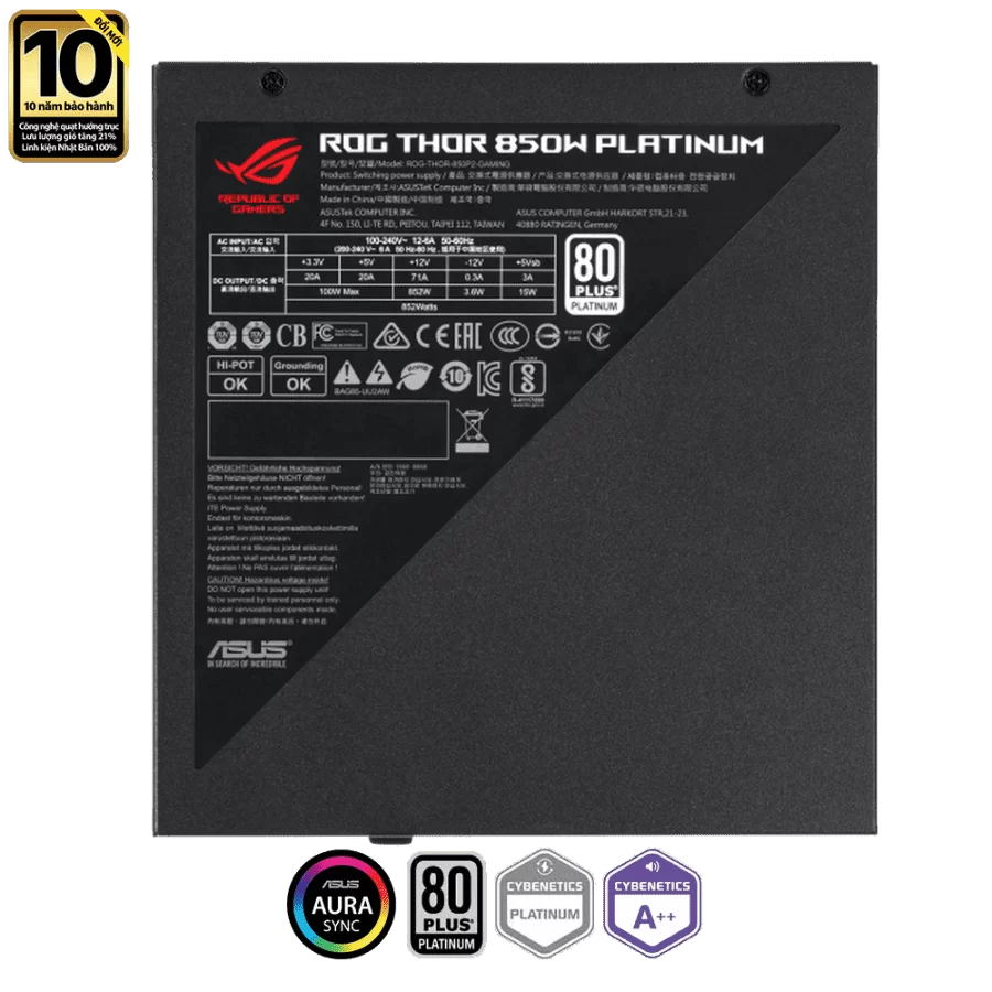 ASUS ROG Thor 850W Platinum II (ROG-THOR-850P2-GAMING) - 850W, Aura Sync, ROG heatsink, 80 Plus Platinum Fully Modular 10 ASUS ROG Thor 850W Platinum II (ROG-THOR-850P2-GAMING) - 850W, Aura Sync, ROG heatsink, 80 Plus Platinum Fully Modular - Ảnh 10