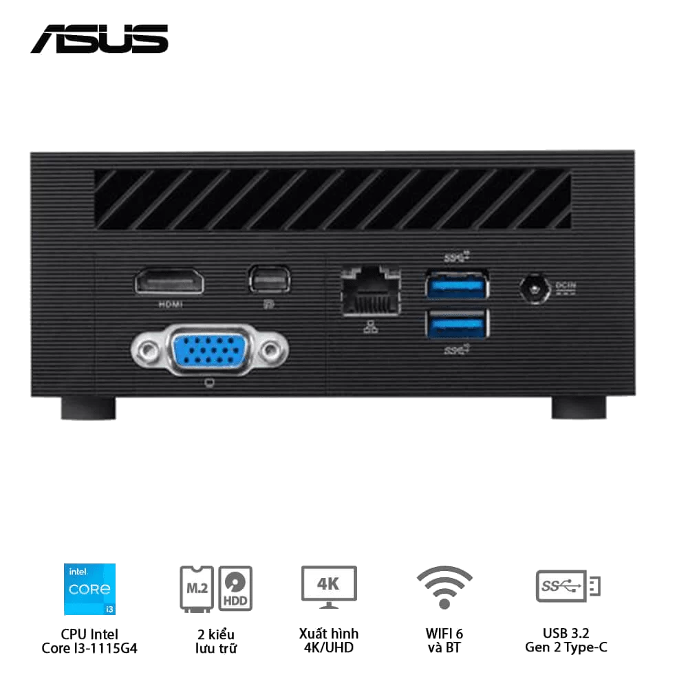 ASUS PN63-S1-B-S3001MV Barebone Mini PC - Intel Core I3-1115G4, Wi-Fi 6 + BT5.0, VESA MOUNT, VGA port configurable, w/o Keyboard Mouse 4 ASUS PN63-S1-B-S3001MV Barebone Mini PC - Intel Core I3-1115G4, Wi-Fi 6 + BT5.0, VESA MOUNT, VGA port configurable, w/o Keyboard Mouse - Ảnh 4