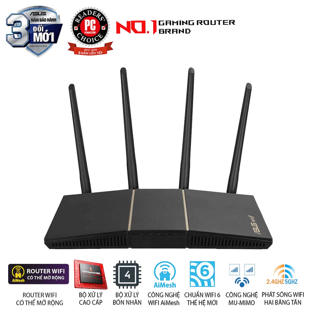 ASUS RT-AX57 - AX3000 Dual Band, 802.11ax, AiMesh WiFi, MU-MIMO, OFDMA, 4 Gigabit LAN 1 ASUS RT-AX57 - AX3000 Dual Band, 802.11ax, AiMesh WiFi, MU-MIMO, OFDMA, 4 Gigabit LAN