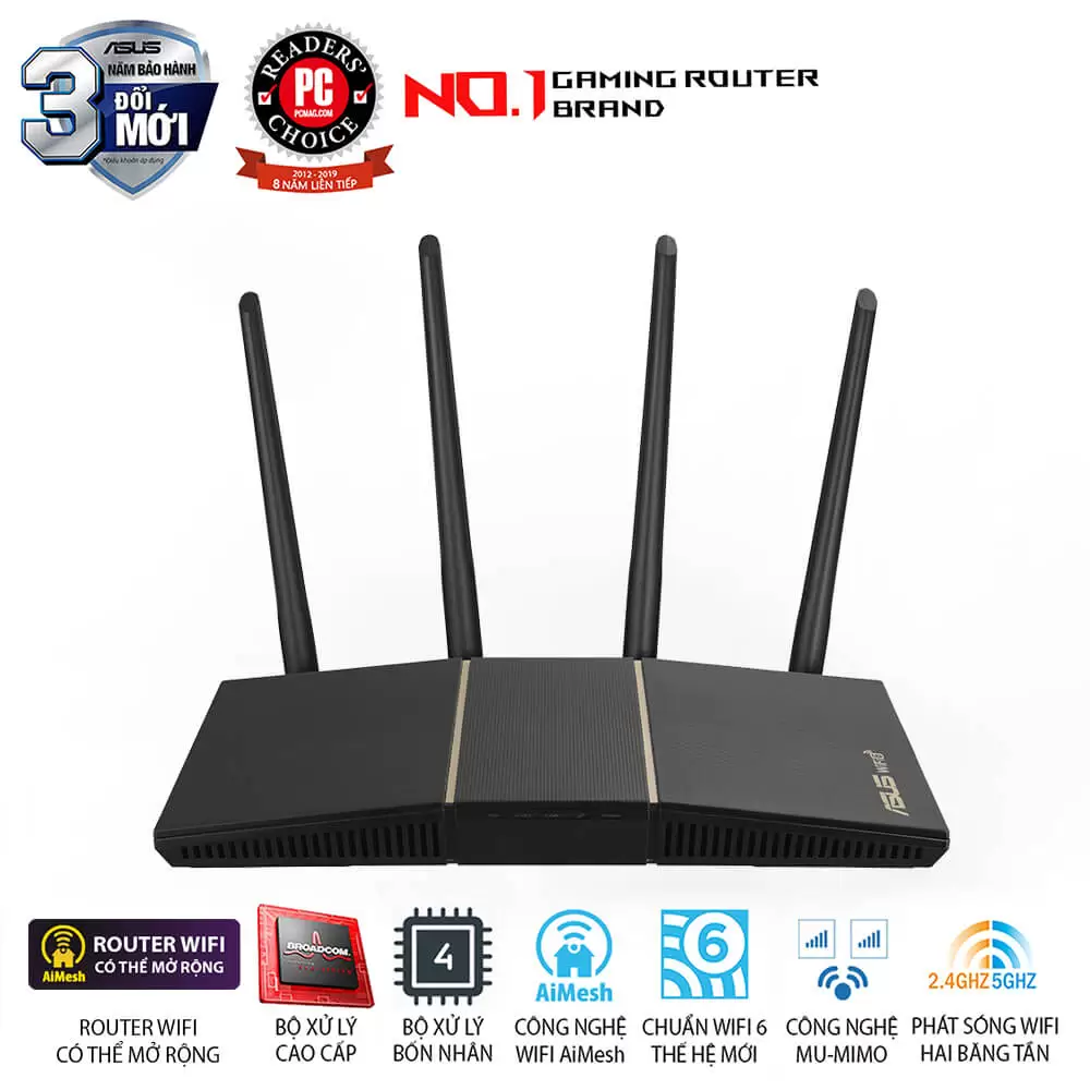 ASUS RT-AX57 - AX3000 Dual Band, 802.11ax, AiMesh WiFi, MU-MIMO, OFDMA, 4 Gigabit LAN 2 ASUS RT-AX57 - AX3000 Dual Band, 802.11ax, AiMesh WiFi, MU-MIMO, OFDMA, 4 Gigabit LAN - Ảnh 2