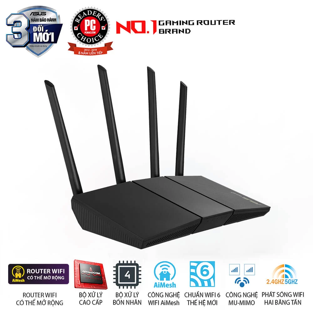 ASUS RT-AX57 - AX3000 Dual Band, 802.11ax, AiMesh WiFi, MU-MIMO, OFDMA, 4 Gigabit LAN 3 ASUS RT-AX57 - AX3000 Dual Band, 802.11ax, AiMesh WiFi, MU-MIMO, OFDMA, 4 Gigabit LAN - Ảnh 3