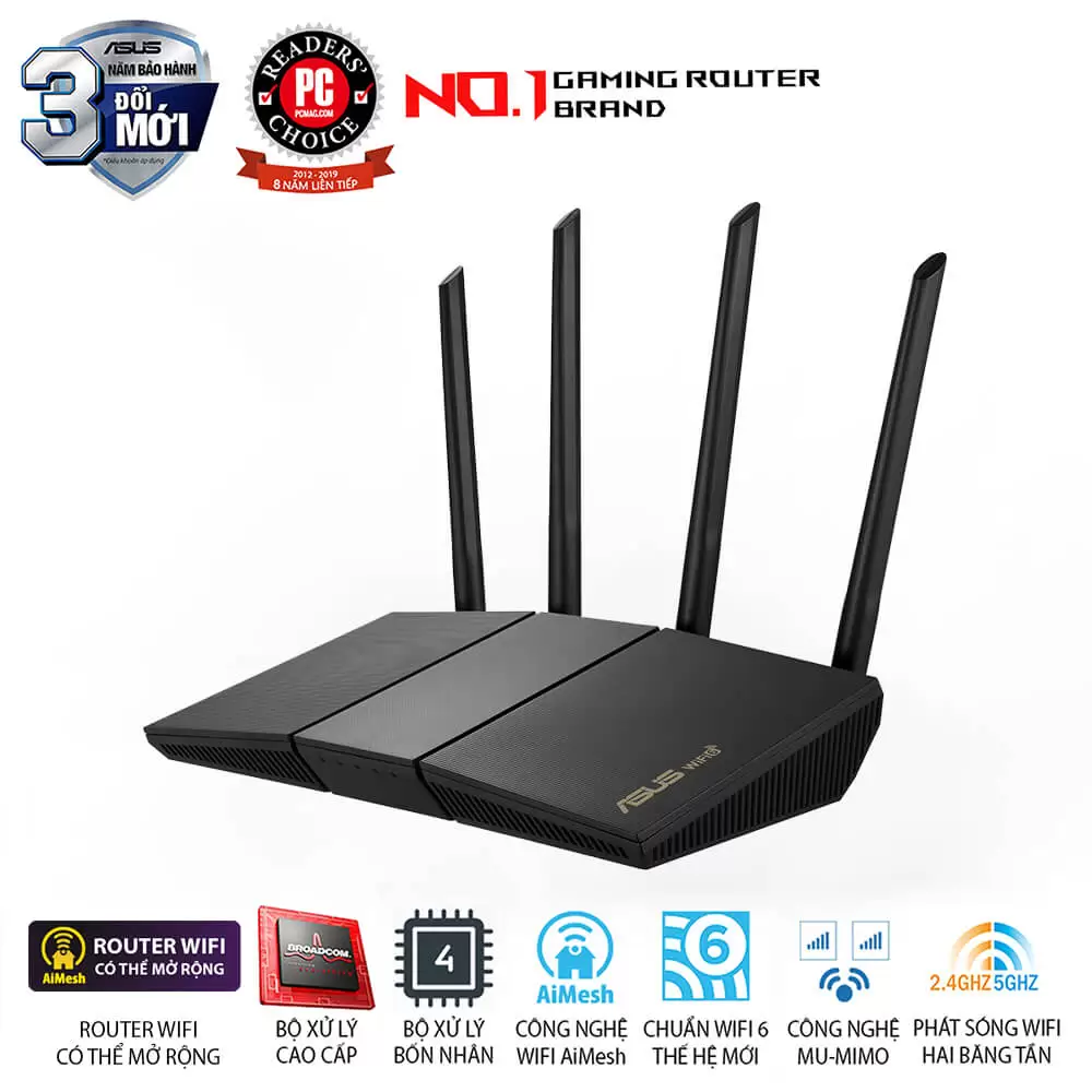 ASUS RT-AX57 - AX3000 Dual Band, 802.11ax, AiMesh WiFi, MU-MIMO, OFDMA, 4 Gigabit LAN 4 ASUS RT-AX57 - AX3000 Dual Band, 802.11ax, AiMesh WiFi, MU-MIMO, OFDMA, 4 Gigabit LAN - Ảnh 4