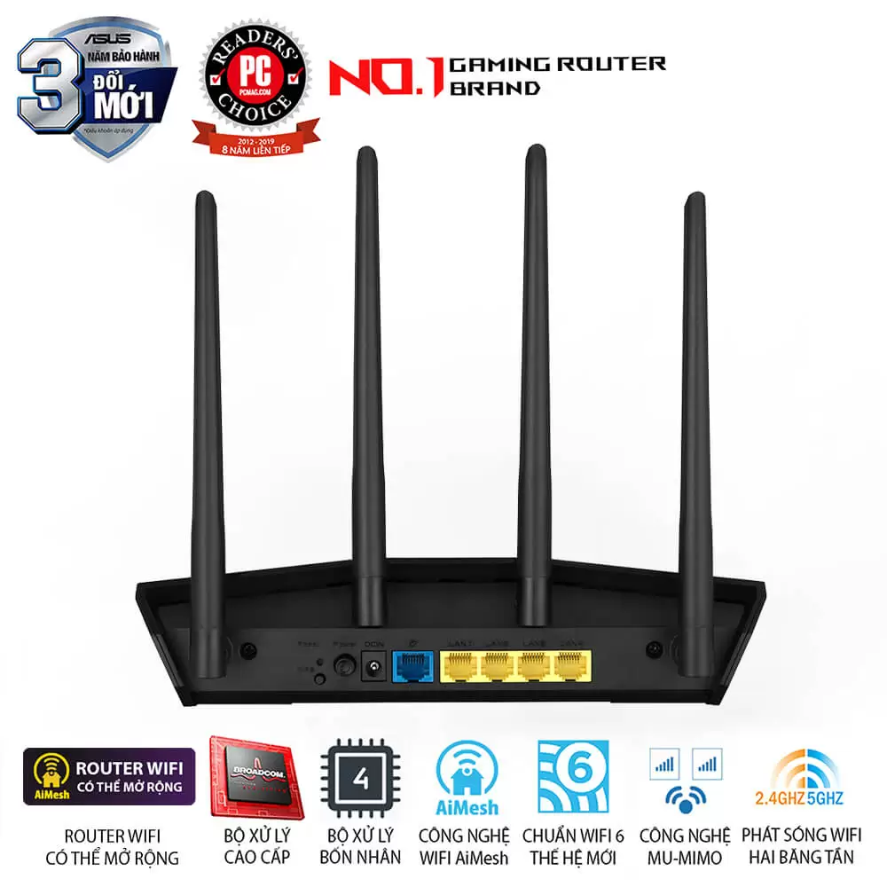 ASUS RT-AX57 - AX3000 Dual Band, 802.11ax, AiMesh WiFi, MU-MIMO, OFDMA, 4 Gigabit LAN 5 ASUS RT-AX57 - AX3000 Dual Band, 802.11ax, AiMesh WiFi, MU-MIMO, OFDMA, 4 Gigabit LAN - Ảnh 5