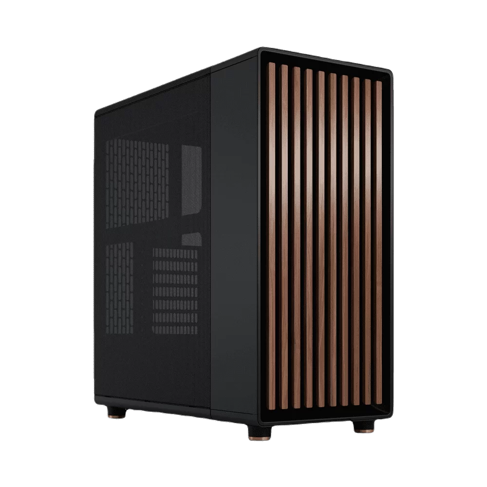 Fractal Design North Charcoal Black - Mesh Side Panels ATX Mid Tower Gaming Case - Wood Walnut Front, 2x140mm Fans included, Type C USB 1 Fractal Design North Charcoal Black - Mesh Side Panels ATX Mid Tower Gaming Case - Wood Walnut Front, 2x140mm Fans included, Type C USB