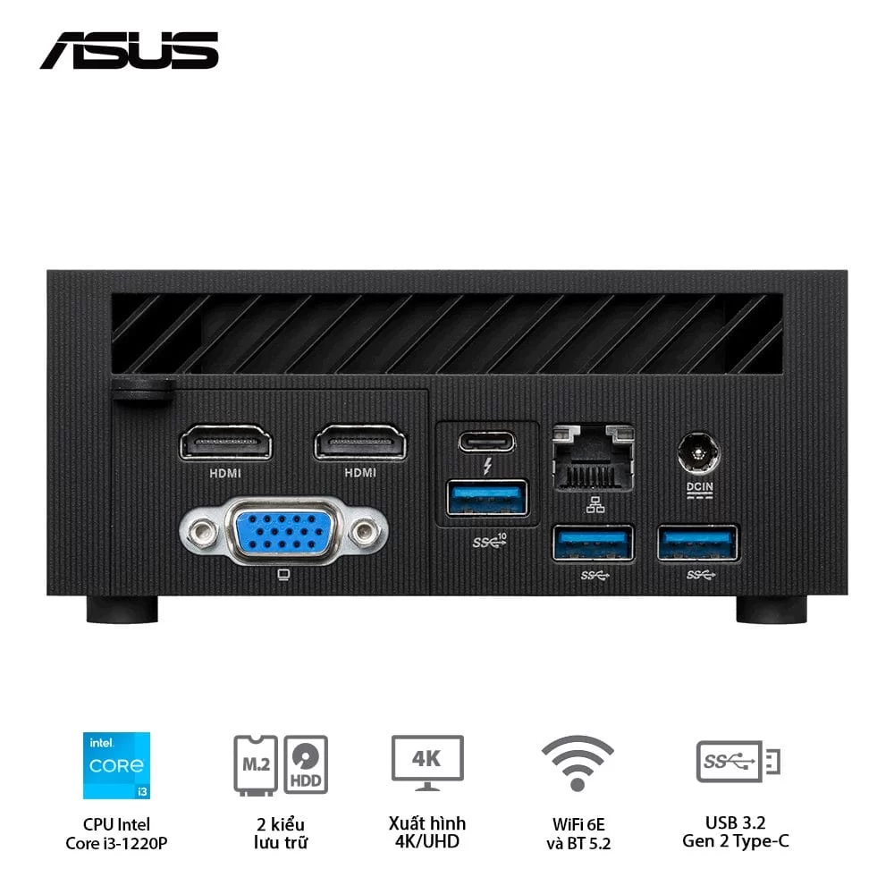 ASUS PN64-B-S3187MD miniPC - Intel Core i3-1220P, Wi-Fi 6E, Bluetooth 5.2, 2*2/8GB DDR5, 256GB M.2 NVMe™ PCIe® 4.0 SSD, VGA port, w/o Mouse Keyboard 7 ASUS PN64-B-S3187MD miniPC - Intel Core i3-1220P, Wi-Fi 6E, Bluetooth 5.2, 2*2/8GB DDR5, 256GB M.2 NVMe™ PCIe® 4.0 SSD, VGA port, w/o Mouse Keyboard - Ảnh 7