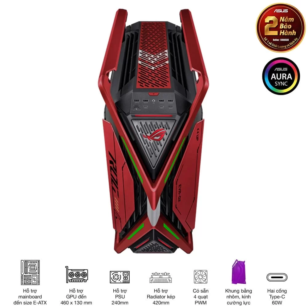 ASUS ROG Hyperion GR701 EVA-02 Edition Flagship Gaming PC Case - Red, 420mm dual radiator support, 4x140mm fans, metal GPU holder, component storage, ARGB fan hub, 60W fast charging 5 ASUS ROG Hyperion GR701 EVA-02 Edition Flagship Gaming PC Case - Red, 420mm dual radiator support, 4x140mm fans, metal GPU holder, component storage, ARGB fan hub, 60W fast charging - Ảnh 5