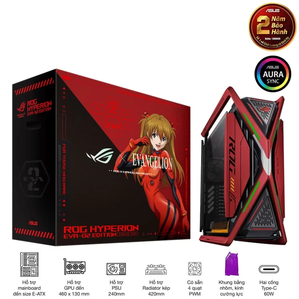 ASUS ROG Hyperion GR701 EVA-02 Edition Flagship Gaming PC Case - Red, 420mm dual radiator support, 4x140mm fans, metal GPU holder, component storage, ARGB fan hub, 60W fast charging 13 ASUS ROG Hyperion GR701 EVA-02 Edition Flagship Gaming PC Case - Red, 420mm dual radiator support, 4x140mm fans, metal GPU holder, component storage, ARGB fan hub, 60W fast charging - Ảnh 13