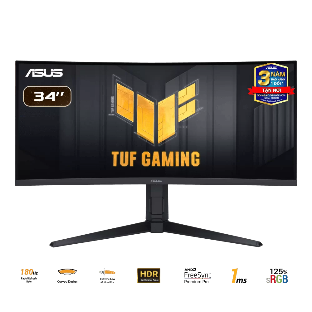 ASUS TUF Gaming VG34VQL3A Curved Gaming Monitor - 34 inch, WQHD (3440x1440), 180Hz, Curved 1500R, DisplayHDR 400, AMD Freesync, 1ms (GTG),125% sRGB 1 ASUS TUF Gaming VG34VQL3A Curved Gaming Monitor - 34 inch, WQHD (3440x1440), 180Hz, Curved 1500R, DisplayHDR 400, AMD Freesync, 1ms (GTG),125% sRGB