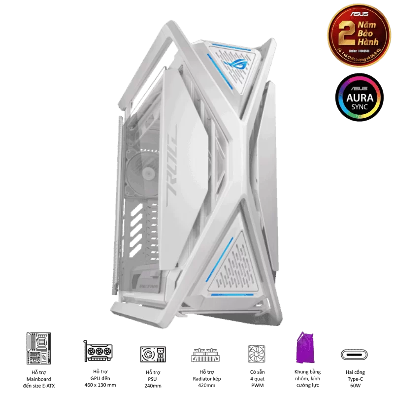 ASUS ROG Hyperion GR701 Flagship Gaming PC Case – White, 420mm dual radiator support, 4x140mm fans, metal GPU holder, component storage, ARGB fan hub, 60W fast charging 1 ASUS ROG Hyperion GR701 Flagship Gaming PC Case – White, 420mm dual radiator support, 4x140mm fans, metal GPU holder, component storage, ARGB fan hub, 60W fast charging
