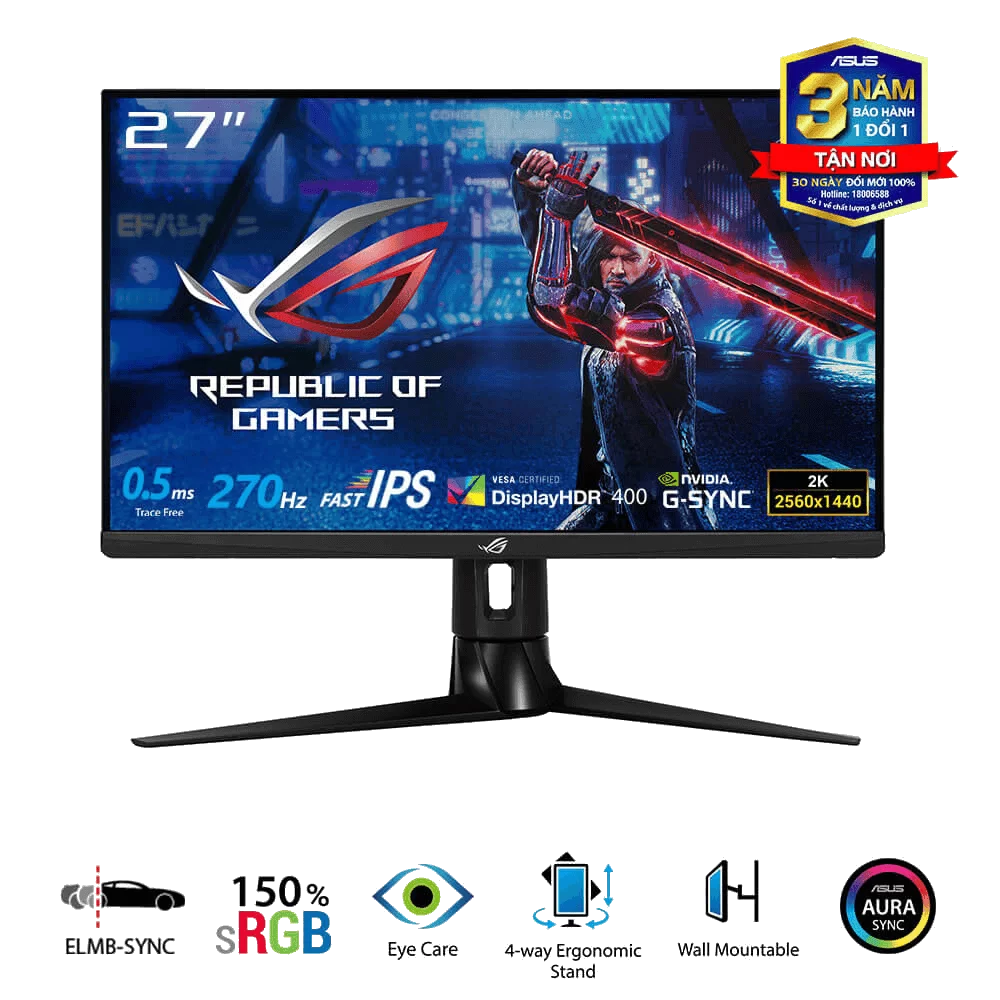 ASUS ROG Strix XG27AQM HDR Gaming Monitor - 27 inch 2K QHD (2560x1440), Fast IPS, Overclockable 270Hz (Above 144Hz), 0.5ms (GTG), ELMB SYNC, G-SYNC Compatible, DisplayHDR™ 400 1 ASUS ROG Strix XG27AQM HDR Gaming Monitor - 27 inch 2K QHD (2560x1440), Fast IPS, Overclockable 270Hz (Above 144Hz), 0.5ms (GTG), ELMB SYNC, G-SYNC Compatible, DisplayHDR™ 400