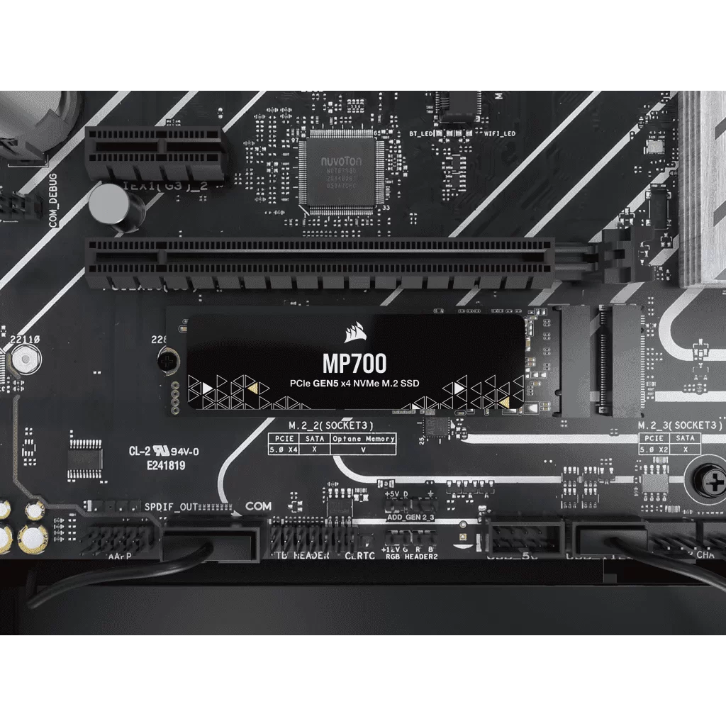 CORSAIR MP700 1TB PCIe 5.0 (Gen 5) x4 NVMe M.2 SSD - High-Density TLC NAND, Aluminum Heatsink, DirectStorage Compatible, Up to 10,000MB/sec 3 CORSAIR MP700 1TB PCIe 5.0 (Gen 5) x4 NVMe M.2 SSD - High-Density TLC NAND, Aluminum Heatsink, DirectStorage Compatible, Up to 10,000MB/sec - Ảnh 3