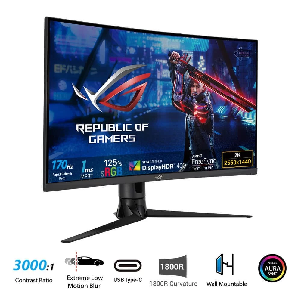ASUS ROG Strix XG32VC Gaming Monitor - 31.5 inch WQHD (2560 x 1440), 170Hz * (Over144Hz), 1ms MPRT, Extreme Low Motion Blur Sync, 125% sRGB, FreeSync Premium Pro, DisplayHDR ™ 400 6 ASUS ROG Strix XG32VC Gaming Monitor - 31.5 inch WQHD (2560 x 1440), 170Hz * (Over144Hz), 1ms MPRT, Extreme Low Motion Blur Sync, 125% sRGB, FreeSync Premium Pro, DisplayHDR ™ 400 - Ảnh 6