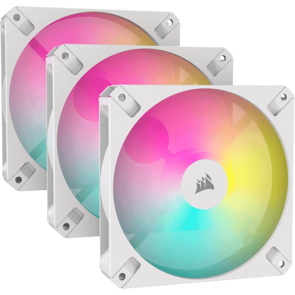 CORSAIR iCUE AR120 Digital RGB Triple Pack White Fan (CO-9050169-WW) - 1x iCUE to ARGB Adapter Cable included, 3x120mm 1850RPM Static Pressure RGB Fan