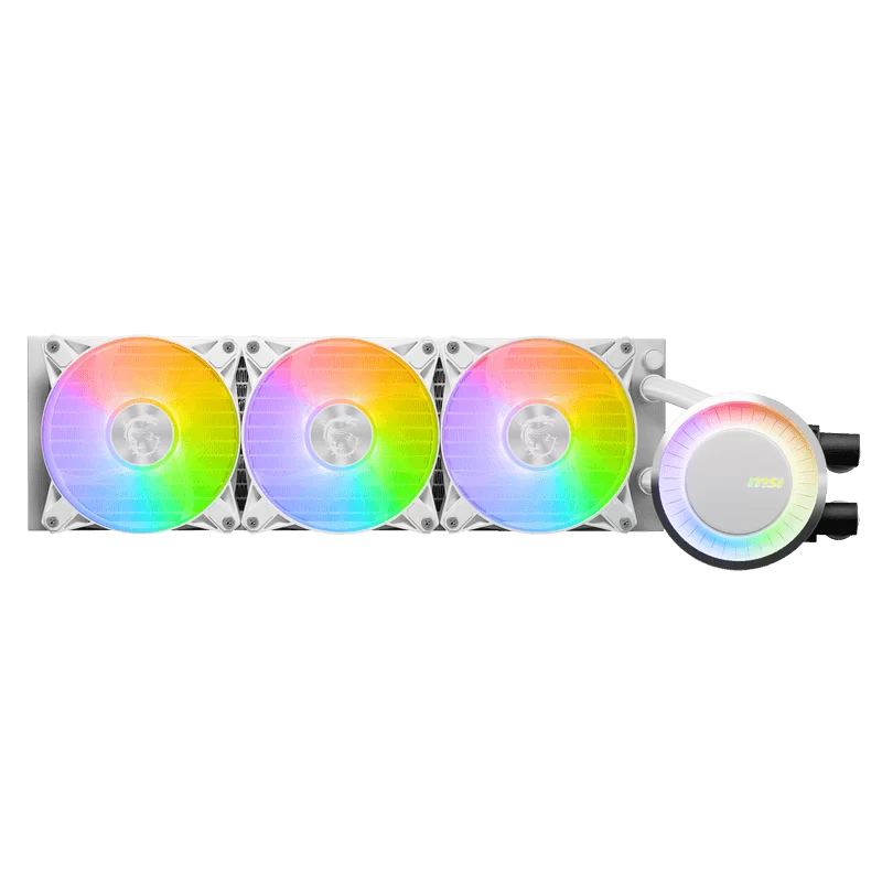 MSI MAG CORELIQUID E360 White AIO Liquid CPU Cooler - ARGB, 360mm radiator, 3 x 120mm ARGB PWN Fans 1 MSI MAG CORELIQUID E360 White AIO Liquid CPU Cooler - ARGB, 360mm radiator, 3 x 120mm ARGB PWN Fans