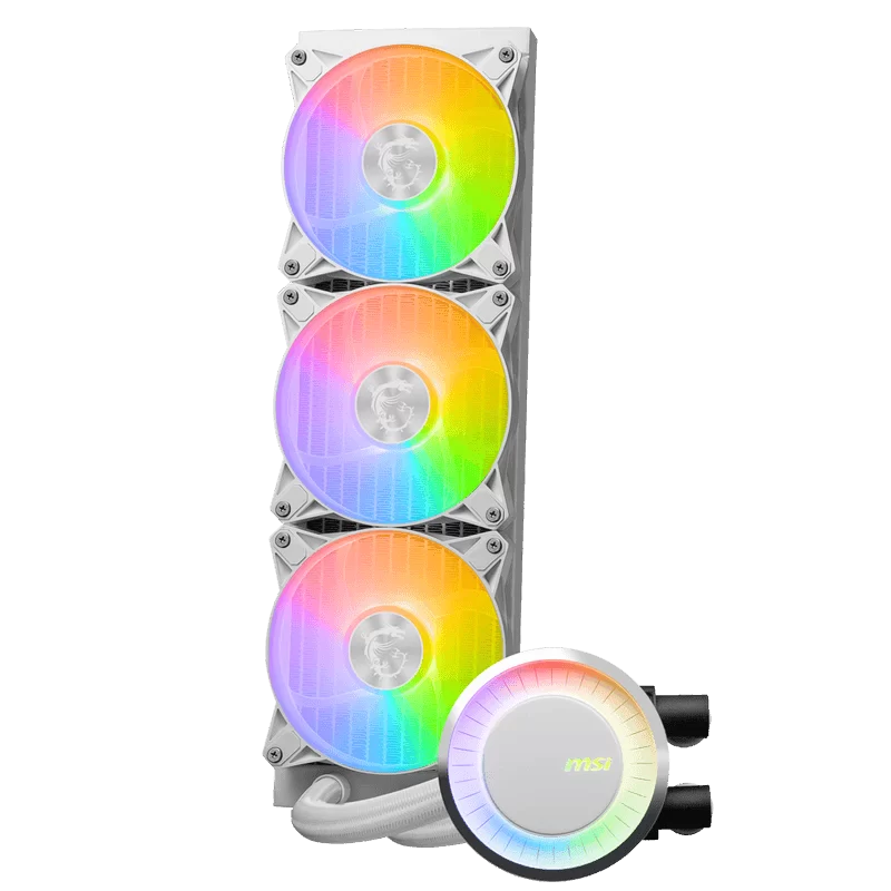 MSI MAG CORELIQUID E360 White AIO Liquid CPU Cooler - ARGB, 360mm radiator, 3 x 120mm ARGB PWN Fans 6 MSI MAG CORELIQUID E360 White AIO Liquid CPU Cooler - ARGB, 360mm radiator, 3 x 120mm ARGB PWN Fans - Ảnh 6