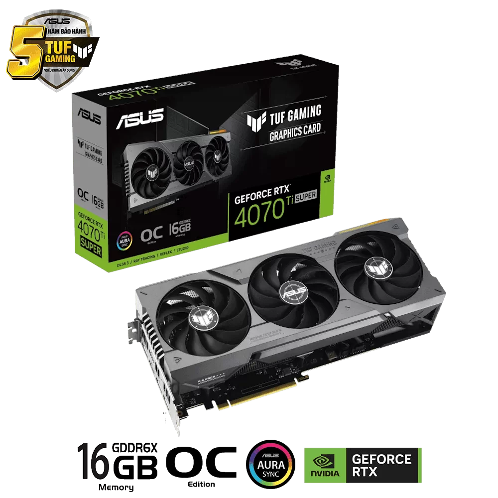 ASUS TUF Gaming GeForce RTX 4070Ti SUPER OC Edition 16GB GDDR6X (TUF-RTX4070TIS-O16G-GAMING) Graphics Card 1 ASUS TUF Gaming GeForce RTX 4070Ti SUPER OC Edition 16GB GDDR6X (TUF-RTX4070TIS-O16G-GAMING) Graphics Card