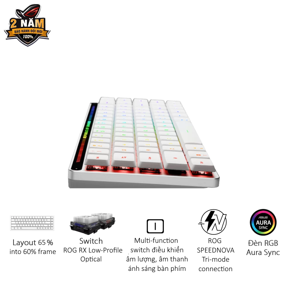 ASUS ROG Falchion RX Low Profile 65% Wireless Gaming Keyboard – ROG RX Low-Profile switches, Tri-Mode Connection, Silicone dampening Foam, Touch Panel 4 ASUS ROG Falchion RX Low Profile 65% Wireless Gaming Keyboard – ROG RX Low-Profile switches, Tri-Mode Connection, Silicone dampening Foam, Touch Panel - Ảnh 4