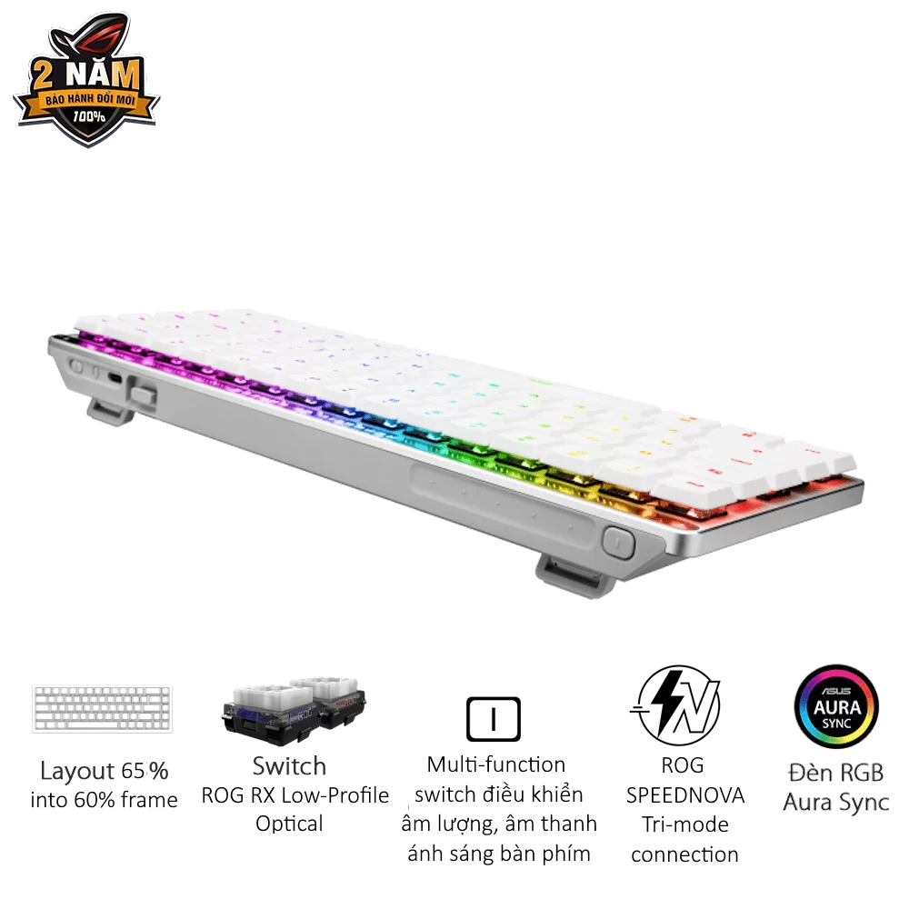 ASUS ROG Falchion RX Low Profile 65% Wireless Gaming Keyboard – ROG RX Low-Profile switches, Tri-Mode Connection, Silicone dampening Foam, Touch Panel 5 ASUS ROG Falchion RX Low Profile 65% Wireless Gaming Keyboard – ROG RX Low-Profile switches, Tri-Mode Connection, Silicone dampening Foam, Touch Panel - Ảnh 5