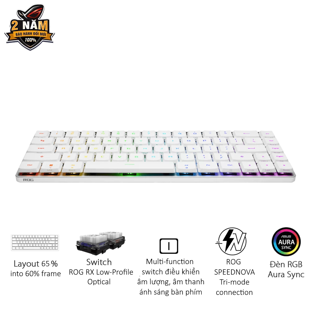 ASUS ROG Falchion RX Low Profile 65% Wireless Gaming Keyboard – ROG RX Low-Profile switches, Tri-Mode Connection, Silicone dampening Foam, Touch Panel 6 ASUS ROG Falchion RX Low Profile 65% Wireless Gaming Keyboard – ROG RX Low-Profile switches, Tri-Mode Connection, Silicone dampening Foam, Touch Panel - Ảnh 6