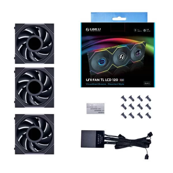 Lian Li UNI FAN TL LCD 120 Triple Black Fan (12TLLCD3B) - 3x 120mm fans, 1x UNI FAN Controller Cable (P-7P) 3 Lian Li UNI FAN TL LCD 120 Triple Black Fan (12TLLCD3B) - 3x 120mm fans, 1x UNI FAN Controller Cable (P-7P) - Ảnh 3