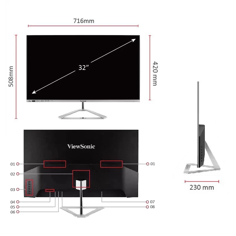 ViewSonic VX3276-2K-MHD-2 Monitor - 32 inch, 2K QHD (2560 x 1440), IPS 75Hz, Ultra-Thin Bezels, (HDMI, Display Port, Mini DisplayPort) 4 ViewSonic VX3276-2K-MHD-2 Monitor - 32 inch, 2K QHD (2560 x 1440), IPS 75Hz, Ultra-Thin Bezels, (HDMI, Display Port, Mini DisplayPort) - Ảnh 4