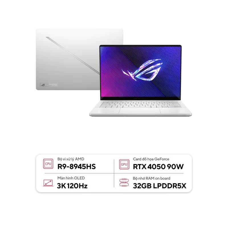 ASUS ROG Zephyrus G14 (2024) GA403 White (GA403UU-QS101W) Gaming Laptop - OLED, R9-8945HS, RTX 4050, 2H-PLATINUM WHITE 1 ASUS ROG Zephyrus G14 (2024) GA403 White (GA403UU-QS101W) Gaming Laptop - OLED, R9-8945HS, RTX 4050, 2H-PLATINUM WHITE