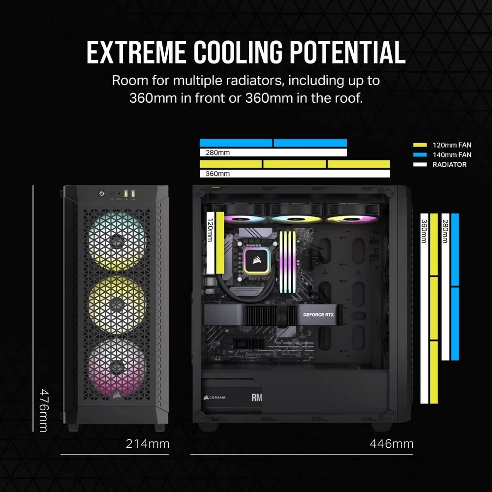 CORSAIR 480T RGB Airflow Tempered Glass Mid-Tower Case 3 CORSAIR 480T RGB Airflow Tempered Glass Mid-Tower Case - Ảnh 3